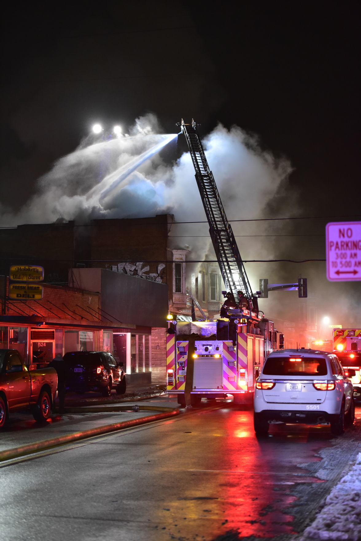 Crews battle fire at the Copper Penny